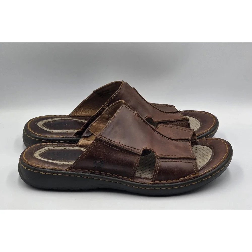 Born Crown Robert Slide Sandals Mens 11M Brown Leather Comfort Slip On